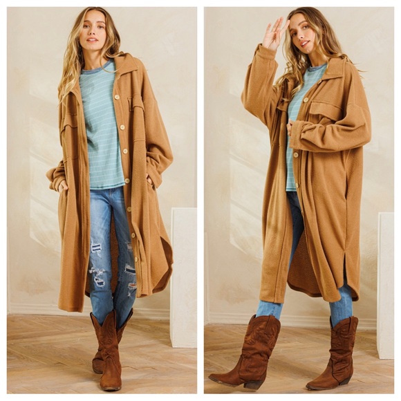 Most Fabulous Stretch Front Button Down Long Coat - Picture 5 of 5